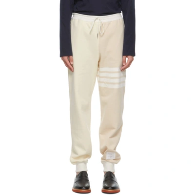 Shop Thom Browne Off-white & Beige 4-bar Funmix Lounge Pants In 107 Tonal White Funm
