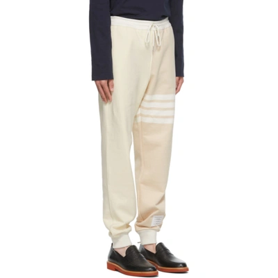 Shop Thom Browne Off-white & Beige 4-bar Funmix Lounge Pants In 107 Tonal White Funm