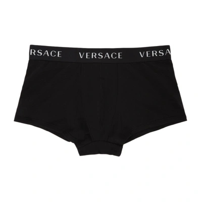 Shop Versace Two-pack Black Logo Band Boxer Briefs In A1a8 Blkblk