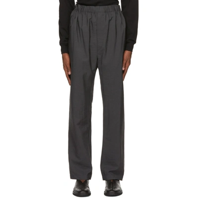Shop Lemaire Grey Elasticated Trousers In 977 Dk Pinstripegre