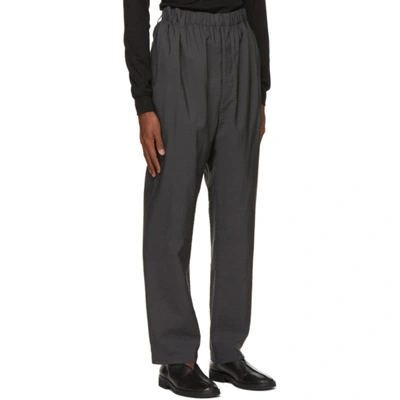 Shop Lemaire Grey Elasticated Trousers In 977 Dk Pinstripegre
