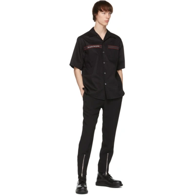 Shop Alexander Mcqueen Black Gabardine Logo Short Sleeve Shirt In 1000 Black