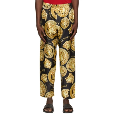 Shop Versace Gold & Black Medusa Lounge Pants In 5b000 Blkgl