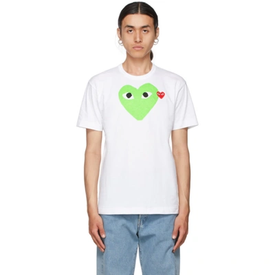Shop Comme Des Garçons Play White & Green Big Heart T-shirt
