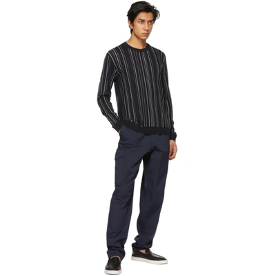 Shop Giorgio Armani Navy Virgin Wool Intarsia Stripe Sweater In Pzd3 Fantas