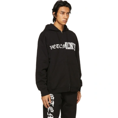 Shop Vetements Black Vertical Cut-up Logo Zip-up Hoodie In Black 14619692