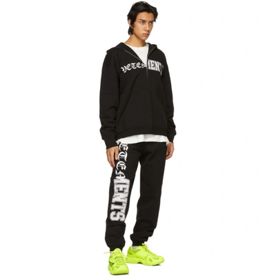 Shop Vetements Black Vertical Cut-up Logo Zip-up Hoodie In Black 14619692