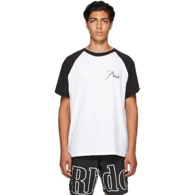 Shop Rhude Black & White Raglan Logo T-shirt In White/black0128