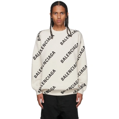 Balenciaga All Over Logo Print Sweater Chalk White And Black | ModeSens