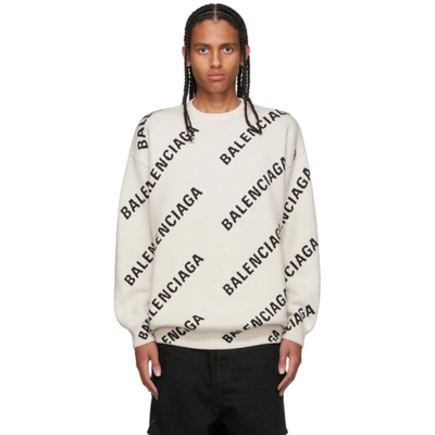 Balenciaga All Over Logo Print Jumper Chalk White And Black | ModeSens