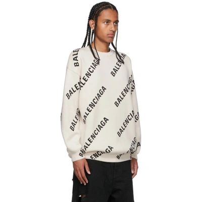 Balenciaga All Over Logo Print Sweater Chalk White And Black | ModeSens