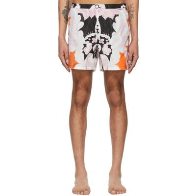 Shop Valentino Black & Pink World Arazzo Print Swim Shorts In R21 Nero/ro