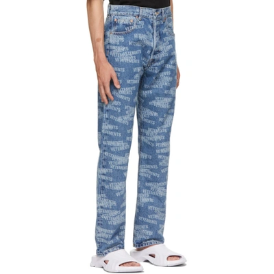 Shop Vetements Blue Logo Straight Jeans In Medium Blue