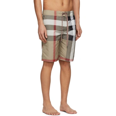 Shop Burberry Beige Check Breton Swim Shorts In Archive Bei