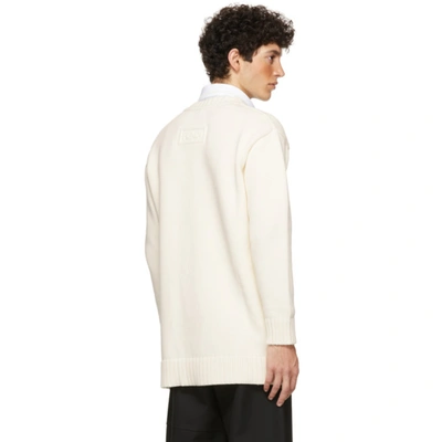 Shop Fendi Off-white Knit Logo Cardigan In F0au5 Cloud