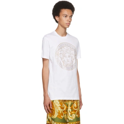 Shop Versace White Embellished Medusa T-shirt In A1001 White