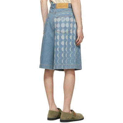 Shop Loewe Blue Paula's Ibiza Denim Moon Calendar Shorts In 5170 Blue Print