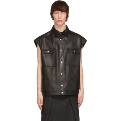 Shop Rick Owens Black Leather Jumbo Outershirt Jacket In 09 Black