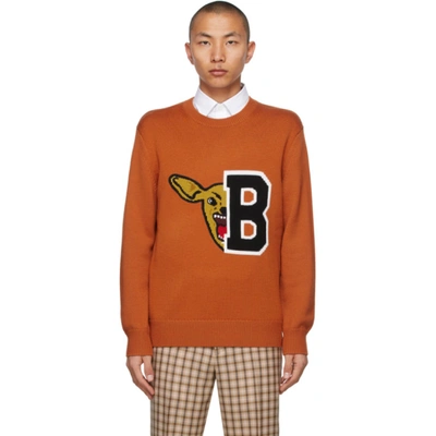 Shop Burberry Orange Varsity Graphic Ivie Sweater In Burnt Orang