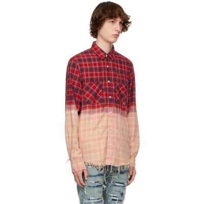 Shop Amiri Red Plaid Bleached Shadow Shirt