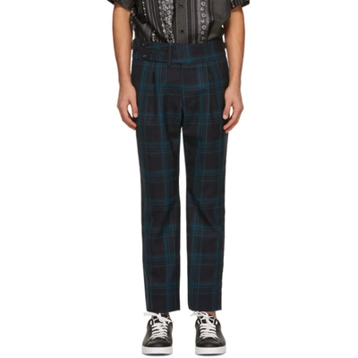Shop Dolce & Gabbana Green & Navy Wool Check Trousers In S8100