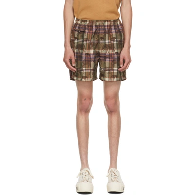 Shop Beams Khaki Check Beach Shorts In Elephant 91