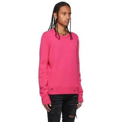 Shop Amiri Pink Cashmere Destroyed & Repaired Sweater