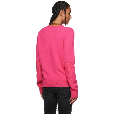 Shop Amiri Pink Cashmere Destroyed & Repaired Sweater