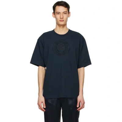 Shop Acne Studios Navy Embroidered T-shirt