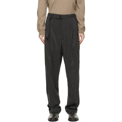 Shop Lemaire Grey Silk Loose Trousers In 996 Coal