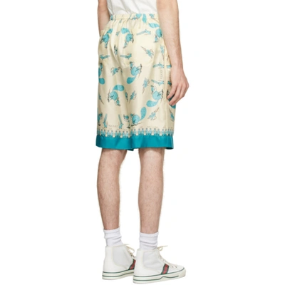 Shop Gucci Off-white & Blue Freya Hartas Edition Silk Shorts In 4262 Dp Turquois/ivo