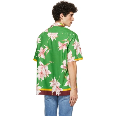 Shop Valentino Green Flower Bowling Short Sleeve Shirt In H77lili