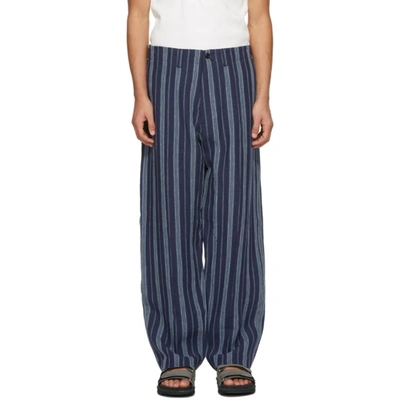 Shop Nicholas Daley Navy 70s Trousers In Navy Stripe