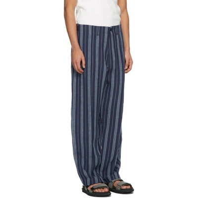 Shop Nicholas Daley Navy 70s Trousers In Navy Stripe