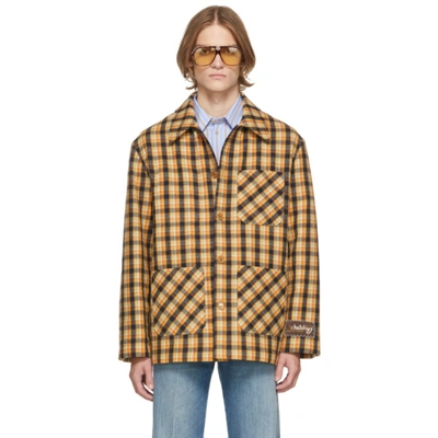 Shop Gucci Multicolor Wool Check Jacket In 7088 Yellow/blue/mc