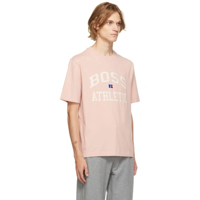 Boss Beige & Pink Russell Athletic Edition Logo T-Shirt BOSS