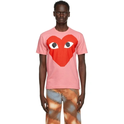 Shop Comme Des Garçons Play Pink & Red Big Heart T-shirt In 3 Pink