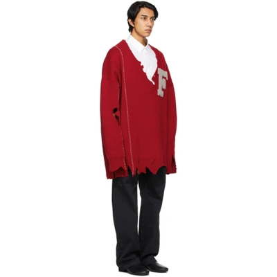 Shop Raf Simons Red Oversized Destroyed 'f' Sweater In 00030 Red