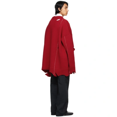Shop Raf Simons Red Oversized Destroyed 'f' Sweater In 00030 Red