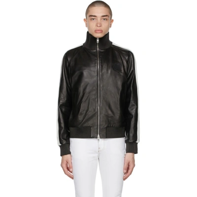 Shop Amiri Black Leather M.a. Zip Track Jacket