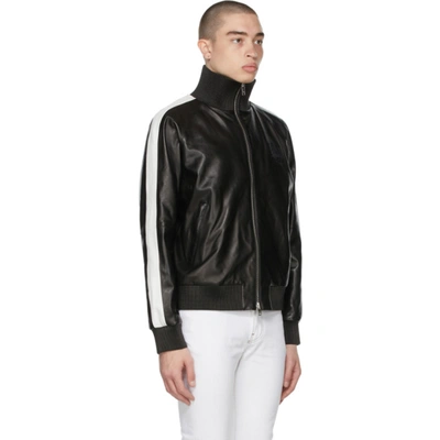 Shop Amiri Black Leather M.a. Zip Track Jacket