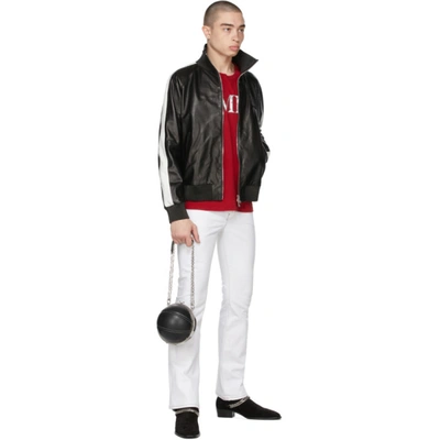 Shop Amiri Black Leather M.a. Zip Track Jacket