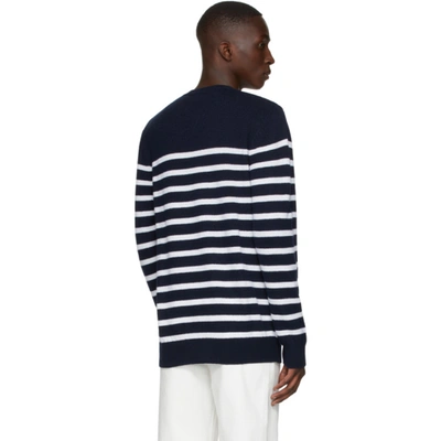 Shop Apc Navy & White Travis Sweater In Iak Dark Navy