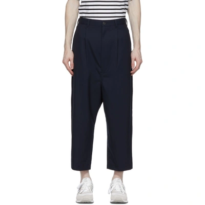 Shop Comme Des Garçons Homme Deux Navy Tropical Wool Wide-leg Trousers In 2 Navy