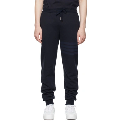 Shop Thom Browne Navy Loopback 4-bar Lounge Pants In 415 Navy