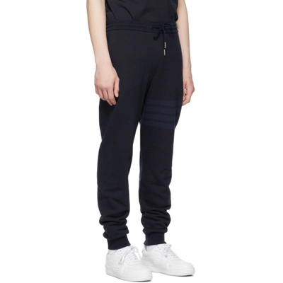 Shop Thom Browne Navy Loopback 4-bar Lounge Pants In 415 Navy