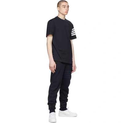 Shop Thom Browne Navy Loopback 4-bar Lounge Pants In 415 Navy