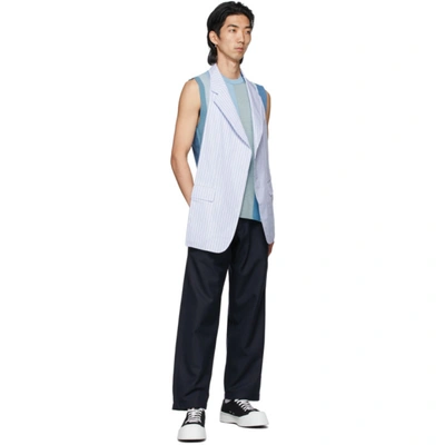 Shop Comme Des Garçons Shirt Blue Knit Stripe Vest In 1 Blue