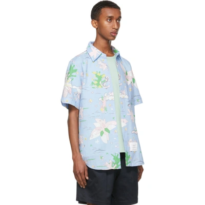 Shop Thom Browne Blue Graphic Print Straight-fit Short Sleeve Shirt In 480 Light B