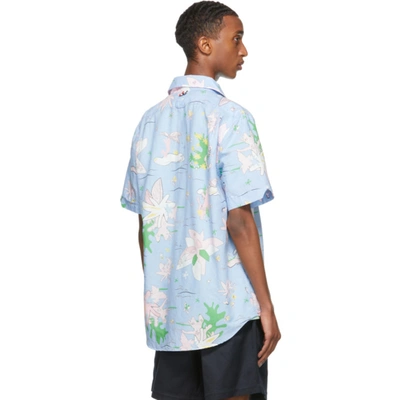 Shop Thom Browne Blue Graphic Print Straight-fit Short Sleeve Shirt In 480 Light B